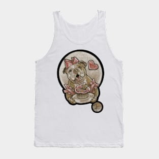 Bulldog Cutie & Cupcake - Black Outlined Version Tank Top